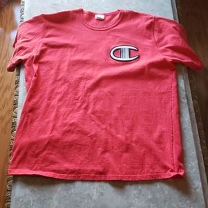 Champion patch Mens Red Short sleeve T-Shirt